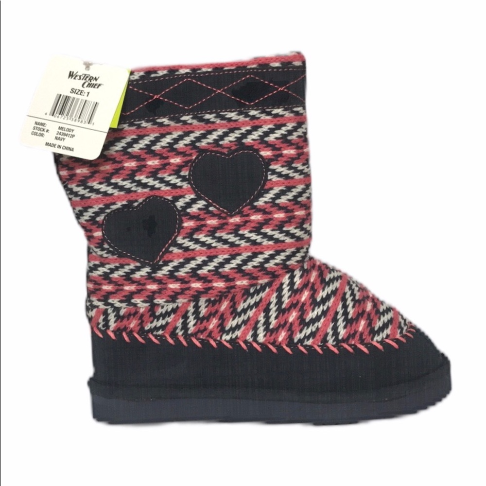 NWT Girl’s Cozy Pink Heart Warm Lined Boots 1 Little Guel